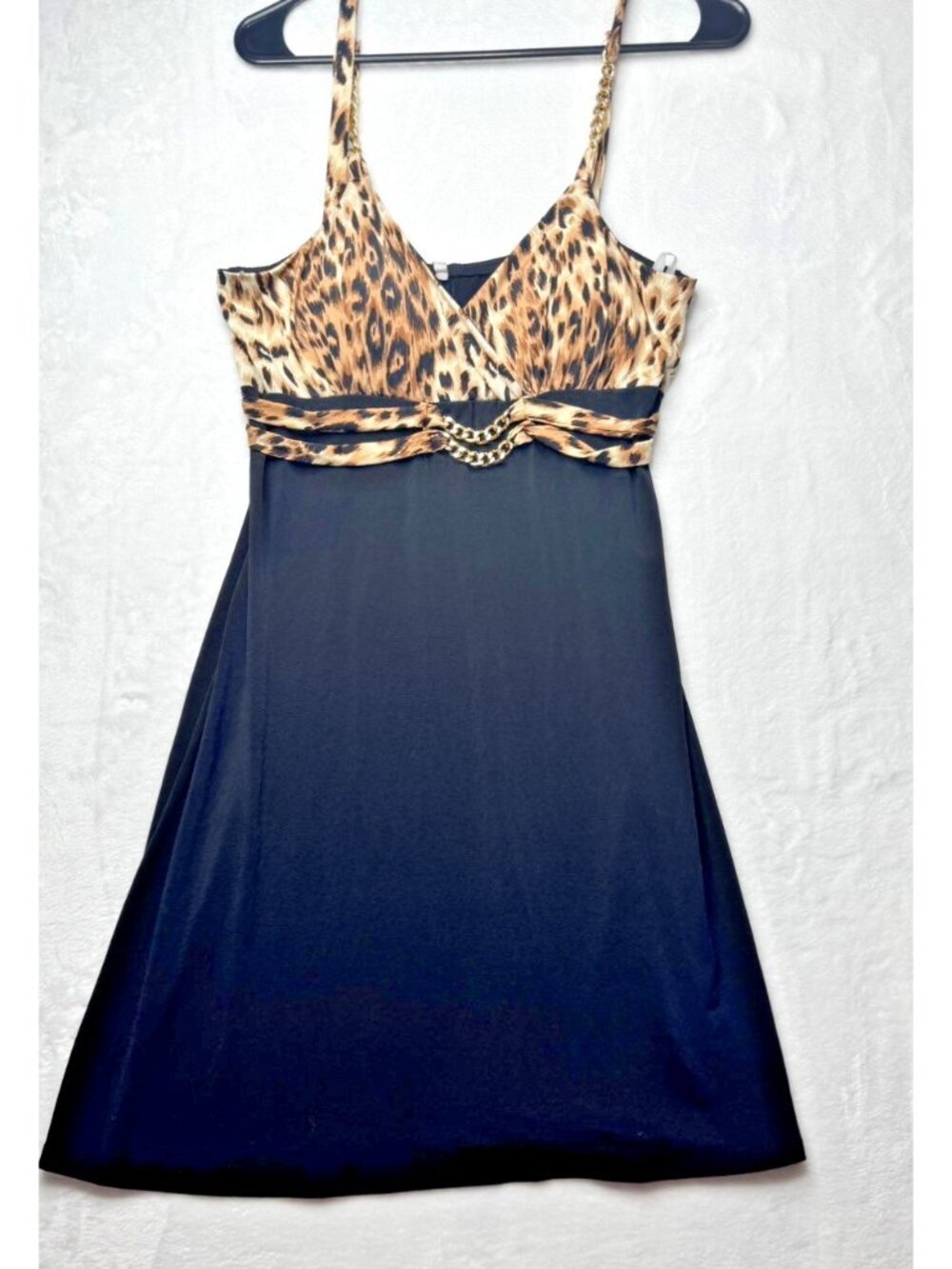 Carrie Allen Size XL Womens Dress Black Animal Print Gold Chain Embellished